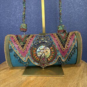 Mary Frances Heavily Embellished Mother of Pearl Beaded East West Shoulder Bag